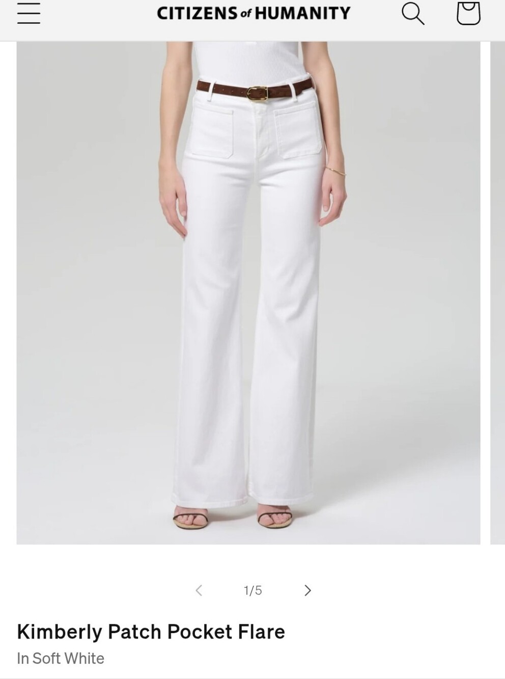Citizens Of Humanity Kimberly Patch Pocket Soft White Flare Jeans NwT